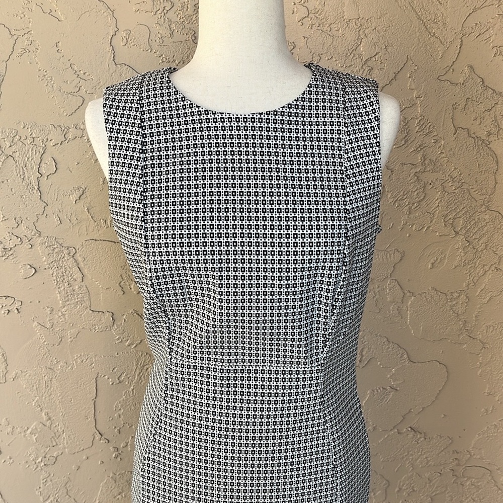 Calvin Klein Black and White Checkered Midi Dress